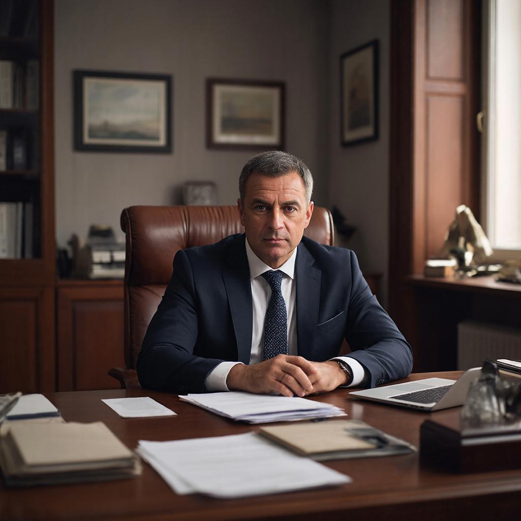 Изображение мужчины, мужчина сидит за столом своего кабинета